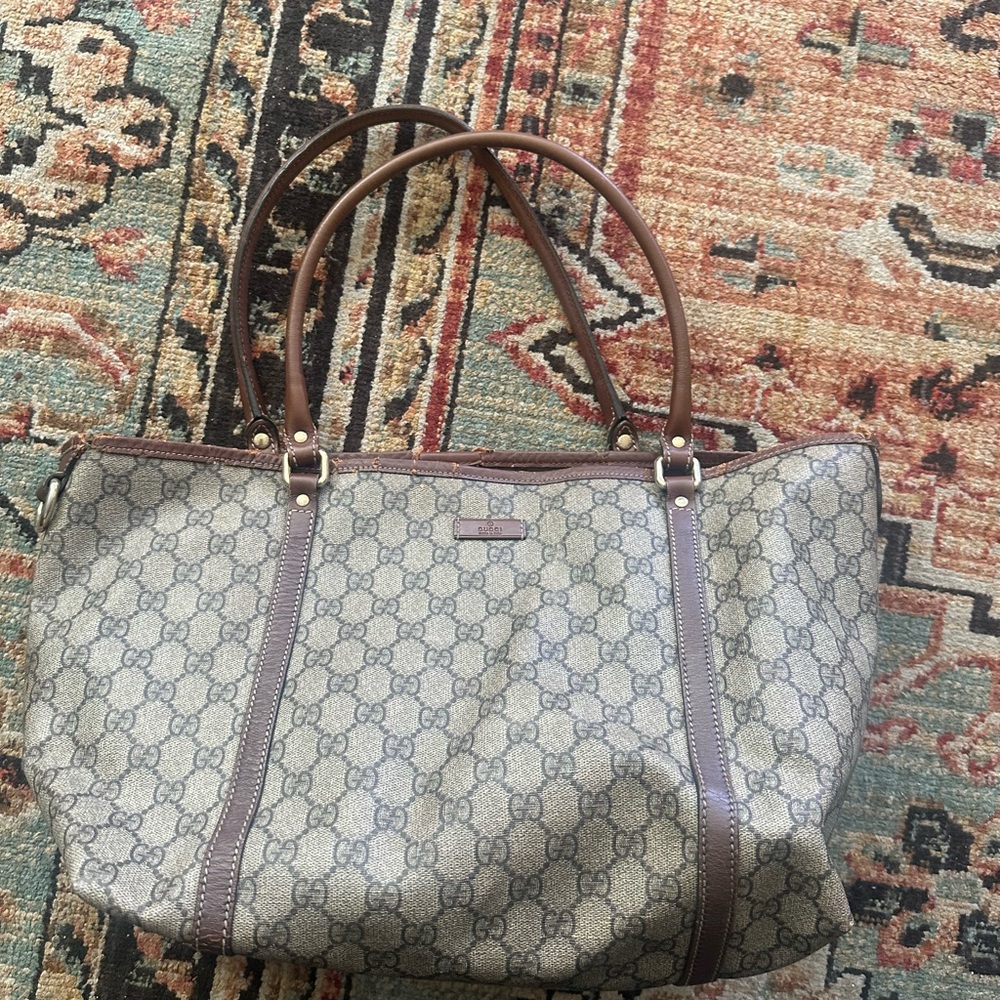 Gucci Gray and Brown Tote Bag with Iconic Monogram